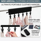 Mini Clothespins Travel Hangers 3-Pack: Foldable Portable Clothes Hangers w/ 6 Clips for Swimsuit, Towel & Sock Drying Rack - Cruise, Dorms, Travel (Black, Blue, Red)