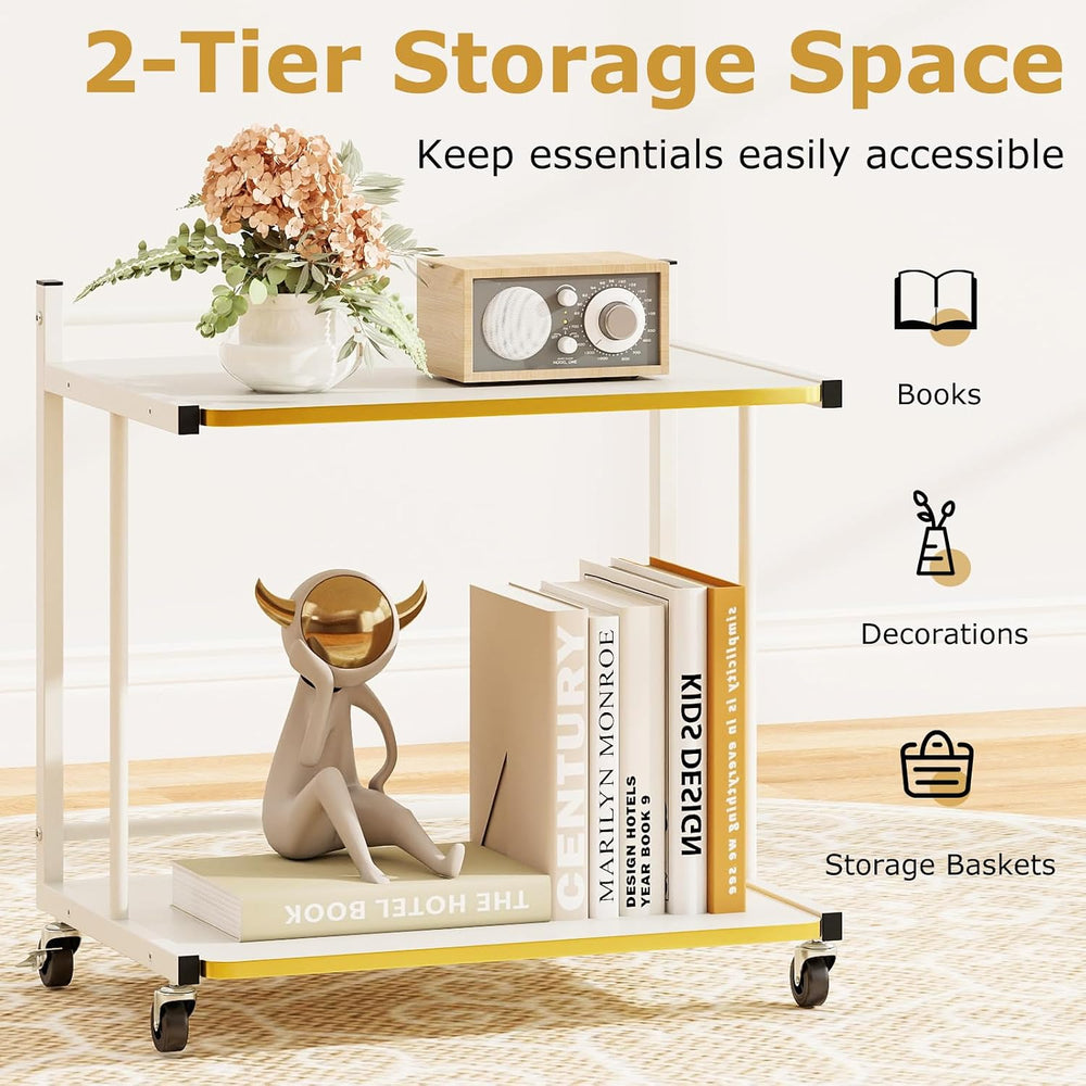 GOFLAME Rolling C-Shaped End Table, Couch Sofa Bed Side Table on Wheels, Open...
