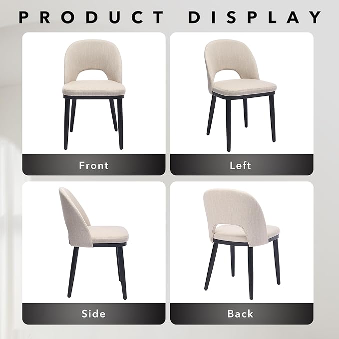 Wooden Dining Chairs Set of 2,Modern Fabric Upholstered Dining Room Chair, Large Dining Room Kitchen Chairs with High Back and Deep Seat, Farmhouse Dinner Chair for Kitchen,Restaurant,Cafe,Beige