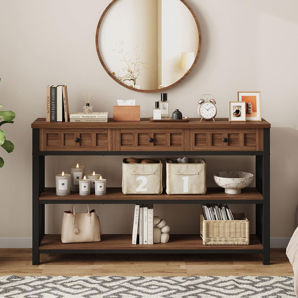 FATORRI Console Table for Entryway, Farmhouse Sofa Table with 3 Drawers for L...