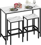 Yongchuang 3 Piece Bar Table Set, White Bar Table and Chairs Set for 2, Modern Counter Height Bar Table with 2 Stools for Kitchen, Dining Room High Top Breakfast Table Faux Marble Wood Top