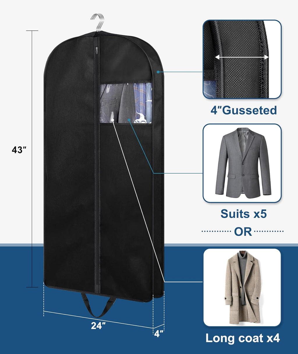 KIMBORA 43" Suit Bags for Closet Storage and Travel, Gusseted Hanging Garment Bags for Men Suit Cover With Handles for Clothes, Coats, Jackets, Shirts（3 Packs）