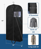 KIMBORA 43" Suit Bags for Closet Storage and Travel, Gusseted Hanging Garment Bags for Men Suit Cover With Handles for Clothes, Coats, Jackets, Shirts（3 Packs）
