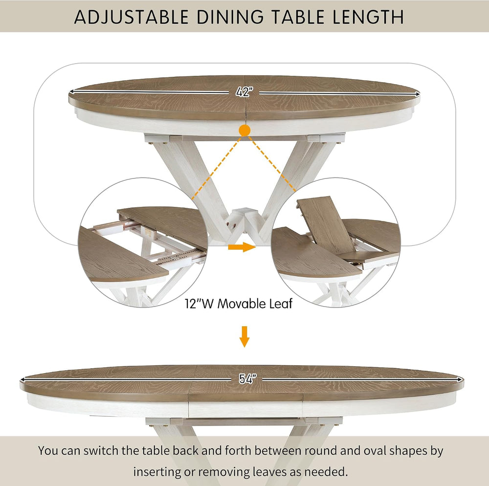 Merax Round Dining Table Set for 4, Farmhouse Kitchen Table Set with Extendab...