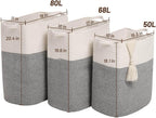 Tall Laundry Basket With Handles,Woven Cotton Rope Big Laundry Hamper Sorters,Versatile Storage for Dirty Clothes,Baby Toys,and Blankets in Bathroom, Nursery,and Living Room (Silver Gray, 50L)