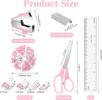 Pink Desk Organizers and Accessories, Pink Office Supplies Include Mesh Desk Organizer, Tape Dispenser, Stapler, 1000 Staples, Staple Remover, Pen Holder, Clips Set, Ruler, Scissors