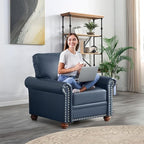 Faux Leather Accent Chair,35" W Upholstered Mid Century Modern Armchair with Rivet Rolled Arm,Deep Seat Comfy Single Sofa Chair for Living Room,Bedroom,Apartment,Office(Navy)