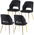 NORDICANA Modern Dining Chair Set of 4, Black Velvet Fabric Upholstered Accent Chairs with Golden Metal Legs, Round Back Side Chairs for Kitchen Living Room Bedroom