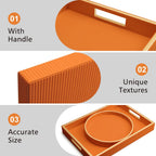 SANZIE Leather Tray Desktop Storage Organizer Premium Serving Tray Decorative Tray Valet Tray for Sundries Cosmetics Phone Wallet Cutlery, Rectangular, Orange