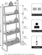 Furinno Ladder Display Shelf, 5-Tier Ladder Shelf, Standing Bookshelf, Display Storage Shelves, 13 x 23.6 x 53.5, for Living Room, Home Office, White