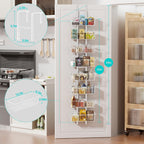 8-Tier Over Door Pantry Organizer with Mesh Baskets, Foldable Metal Hanging Spice Rack with 8 Baskets for Kitchen Organizers and Storage, for Home & Kitchen Laundry Room Bathroom Essentials, White