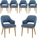 Wooden Dining Chairs Set of 6, Modern Fabric Upholstered Dining Room Chair, Kitchen Side Chairs, Farmhouse Dinner Chair with Open Back for Kitchen, Blue