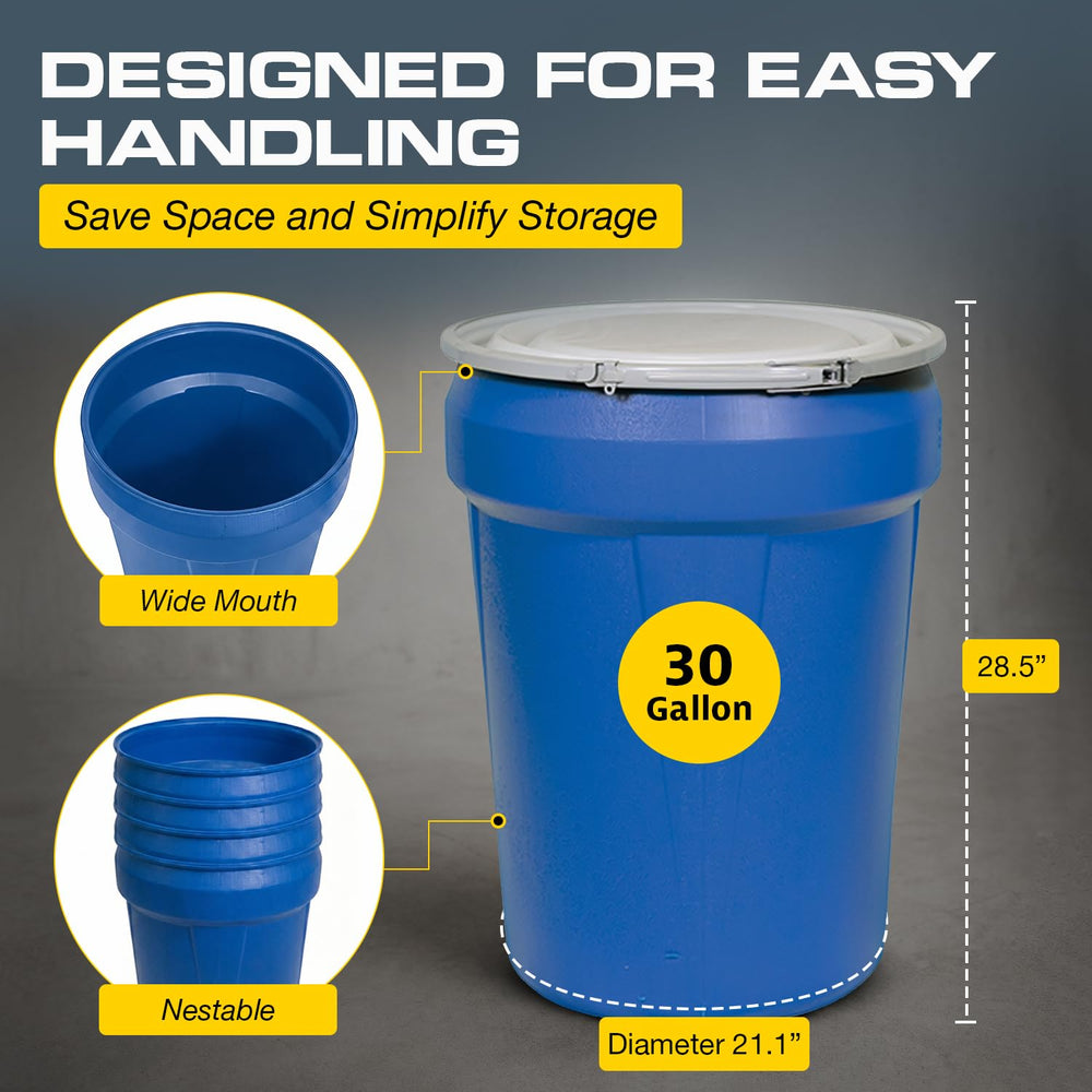 Eagle Plastic Drum, 30 Gallon Drum, DOT Compliant, Made in USA, Blue