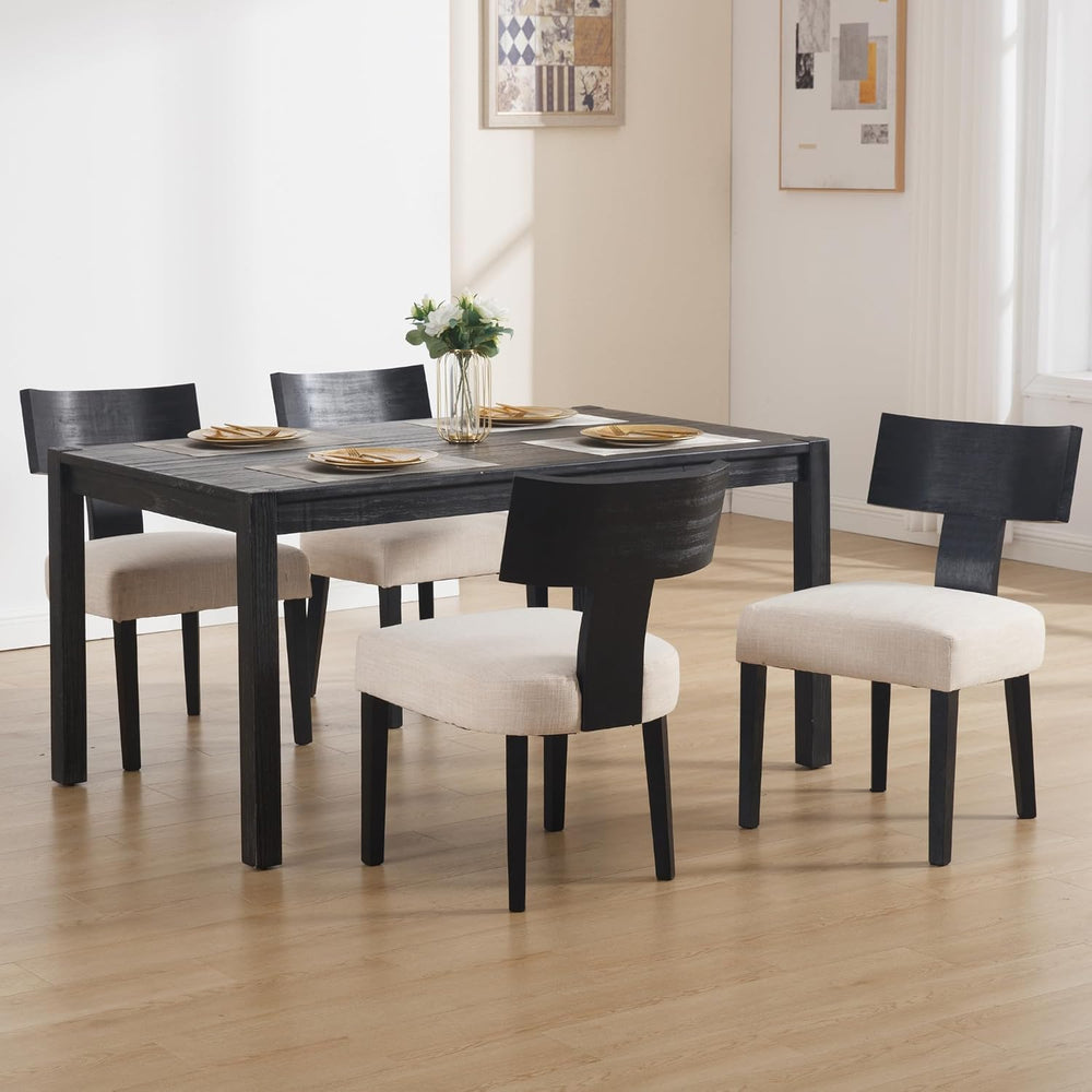 Farmhouse Dining Chairs Set of 4, Upholstered Black Wooden Chairs with T-Shap...