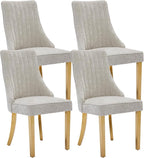 Dining Chairs Set of 4，Modern Channel Tufted Upholstered Dining Chairs with Golden Stainless Steel Legs, Comfortable Chenille Fabric Kitchen Chairs for Dining Room (Beige, 4pc)
