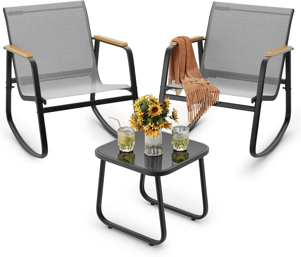Ahomly 3 Pieces Patio Furniture Set, Outdoor Textilene Furniture Set, Gray