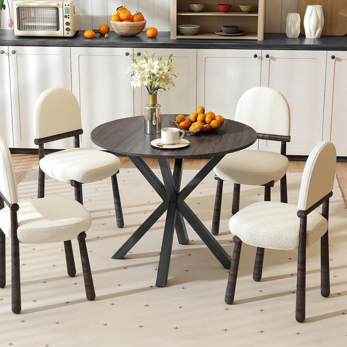 GOFLAME 36” Round Dining Table for 4 People, Wooden Kitchen Table with Intersecting Trestle Legs, Farmhouse Dinner Table for Dining Room, Living Room, Restaurant, Small Space, Dark Grey