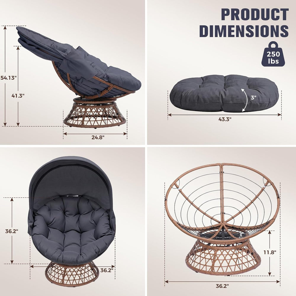 GTPLAYER Outdoor Wicker Egg Chair PE Rattan Chair with Cushion, Oversized Pat...