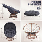 GTPLAYER Outdoor Wicker Egg Chair PE Rattan Chair with Cushion, Oversized Patio Lounge Chair with Canopy Papasan Chair 360° Swivel Base for Outdoor, Indoor, Balcony, Backyard, Garden, Gray