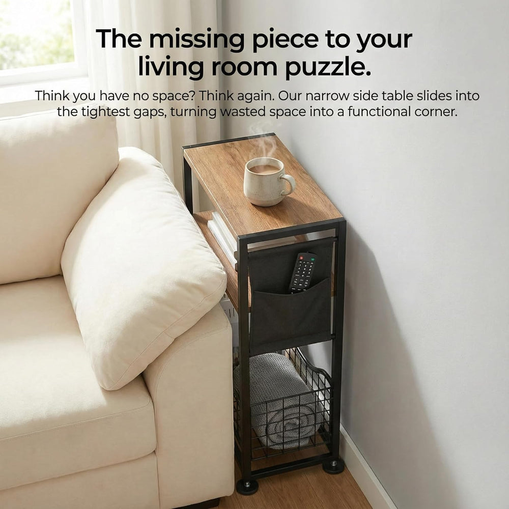 Skinny Side Table with Storage, 3 Tier Slim Side Tables for Small Spaces, Ski...