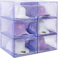6 Pack Hat Organizer Box, Stackable Clear Baseball Caps Holder Box Containers with Magnetic Door for Hats Snapback Cap Storag, Hat Rack Display Case, Holds 8 Hats Each (Purple)