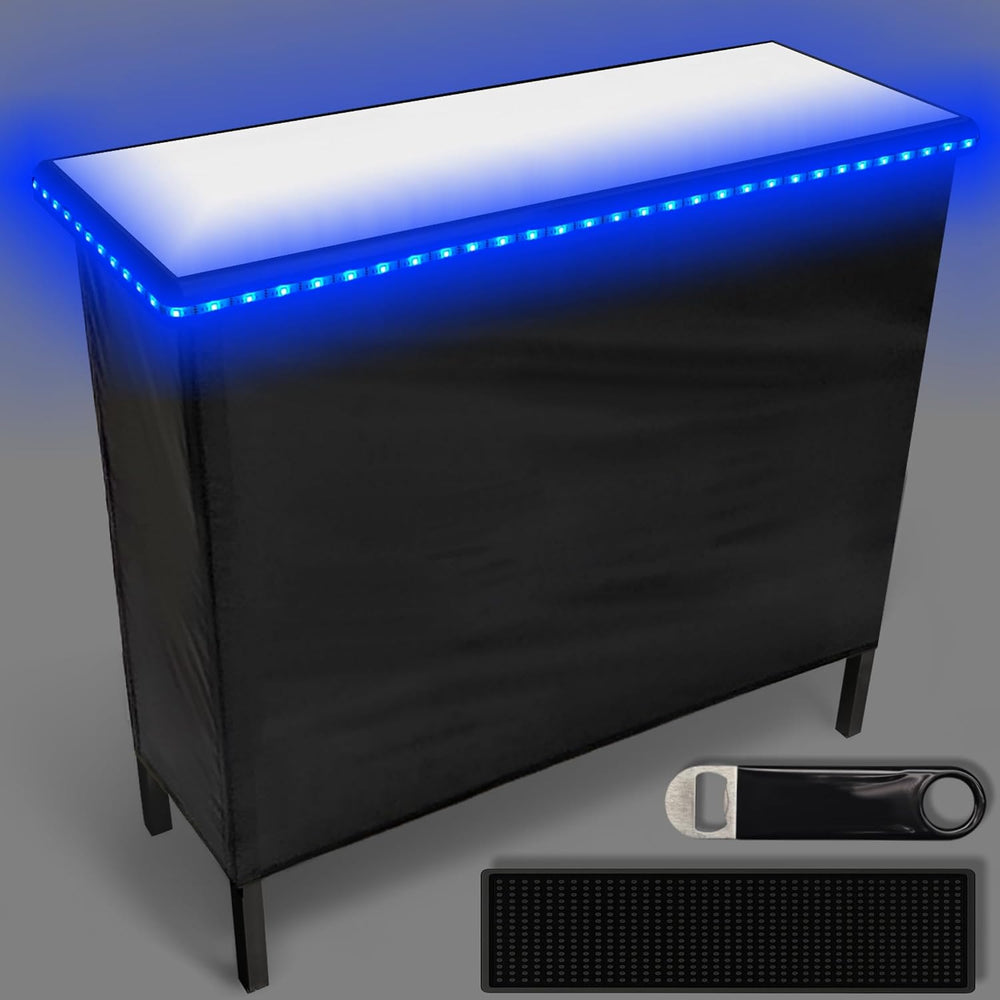PartyLife NEW & Improved Portable Bar Table w/LED Lights, Folding Steel L...