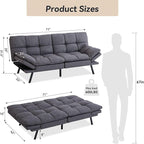 71" Convertible Futon Sofa Bed,Linen Fabric Futon Couch Bed,Memory Foam Sleeper Sofa,Modern Folding Small Loveseat for Living Room,Office,Apartment,Retro Grey