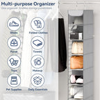 Whitmor Hanging Shoe Organizer, 8 Shelves-Hanging Closet Organizer, Hanging Shoe Rack for Small Closet, Hanging Shelves for Storage Shoes Clothes 11.5" D x 5.5" W x 41" H, Grey