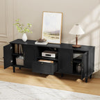 67” Mid-Century Modern TV Stand for 75+ inch TVs, Wood Entertainment Center with Storage Drawer, Long Media Console with Adjustable Shelves, Black TV Cabinet for Living Room, Bedroom