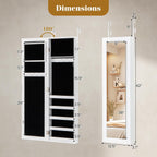 Giantex Jewelry Armoire with Full Length Mirror, Wall and Door Mounted Jewelry Cabinet Organizer with Magnetic Door, Large Storage for Earrings, Rings, Necklaces & Accessories, White