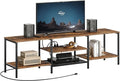 HOOBRO TV Stand with Power Outlets to 75 Inches, TV Console Table with Open Storage Shelves Cabinet, Industrial Media Entertainment Center for Living Room Bedroom, Rustic Brown and Black BF80DS01