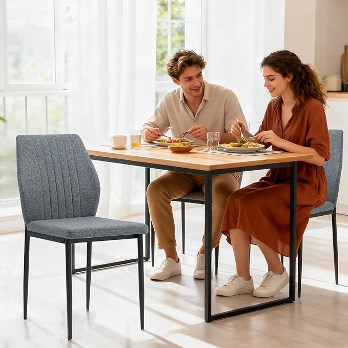 Dining Chairs Set of 4, Upholstered Wooden Dining Room Chairs, Mid Century Modern Fabric Kitchen Chair with Metal Legs Chenille Fabric for Kitchen/Restaurant/Hotel- Dark Gray (Only Chairs)