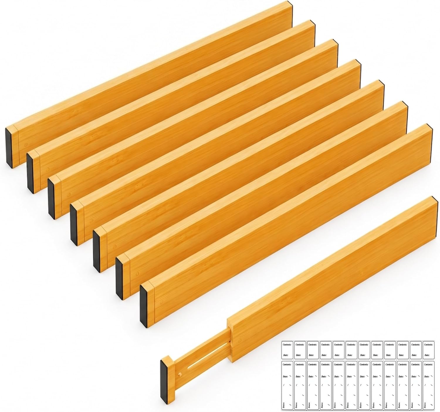 Adjustable Bamboo Drawer Dividers Expandable 8 Pack 17-22 Organizer