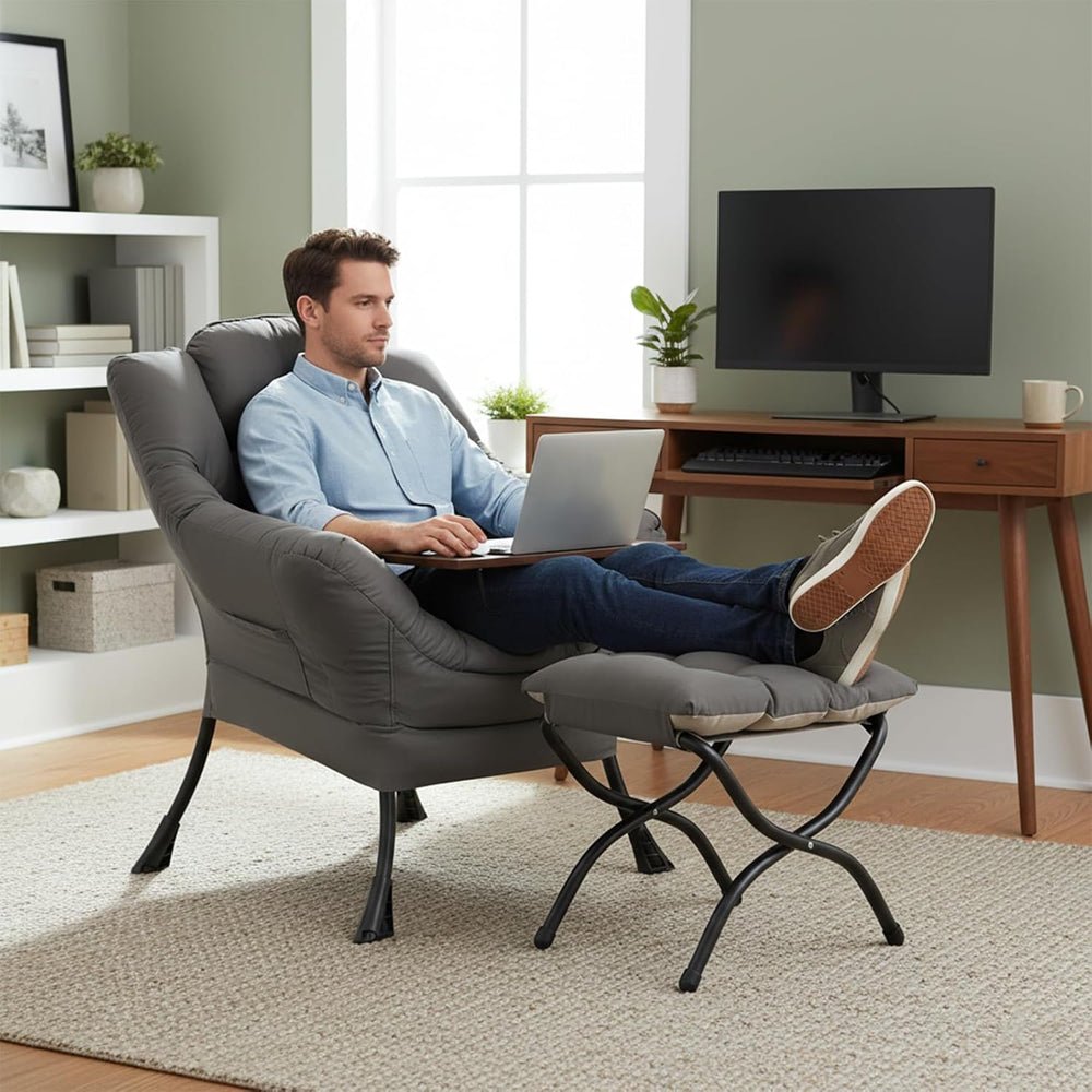 Welnow Lazy Chair with Ottoman, Modern Accent Chair with Armrests and a Side ...