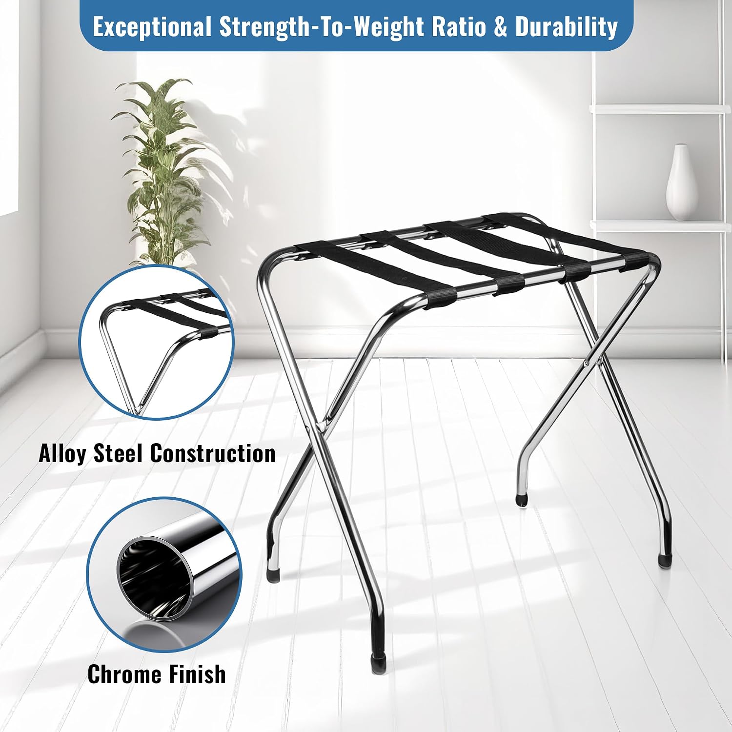 Luggage Rack-Single Tier, Pack of 1, Chrome, Foldable Rack for Guest Room