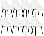 Dining Chair Set of 8, Modern Dining Chairs with Thick Cushions, Faux Leather Upholstered Kitchen Dining Room Chairs with Metal Adjustable Legs for Dining Living Room, White