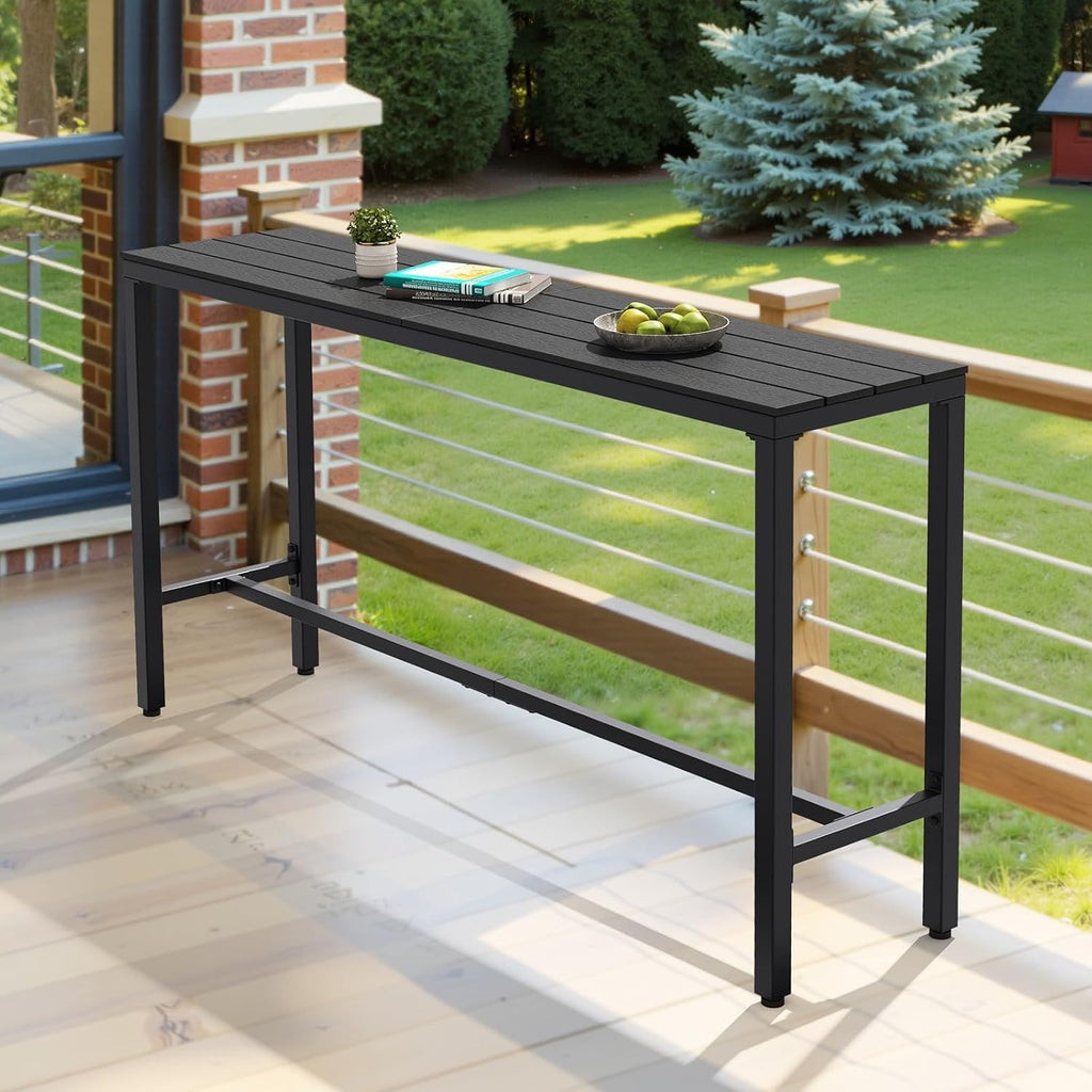 Outdoor Bar Table, 63" Rectangular Pub Table with Waterproof Top | 63" Waterproof Tabletop, Easy to Clean, Sturdy Rust-proof Frame, Versatile for Balcony, Garden, Backyard, Patio.