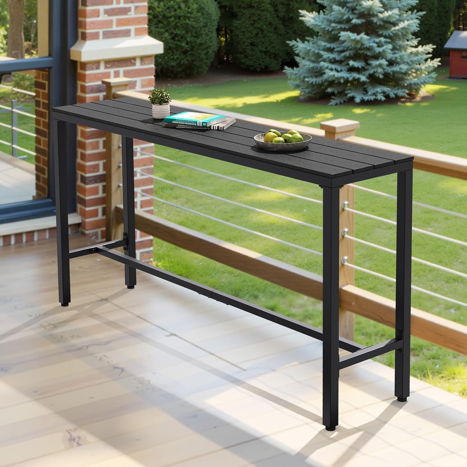 Outdoor Bar Table, 63" Rectangular Pub Table with Waterproof Top | 63" Waterproof Tabletop, Easy to Clean, Sturdy Rust-proof Frame, Versatile for Balcony, Garden, Backyard, Patio.