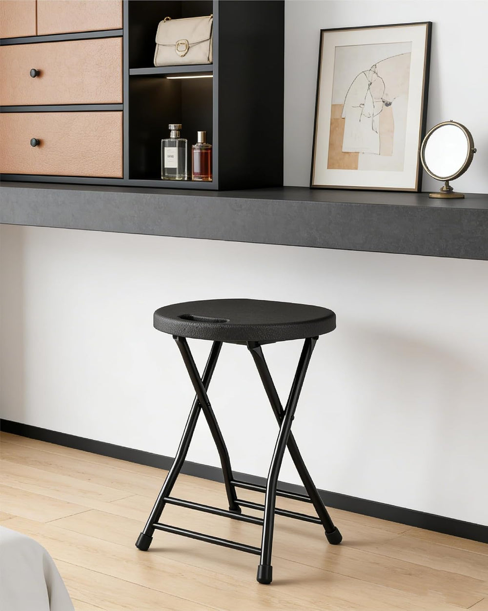 Folding Stool, 18 Inch Foldable Stool with Handle & Steel Frame, Folding ...
