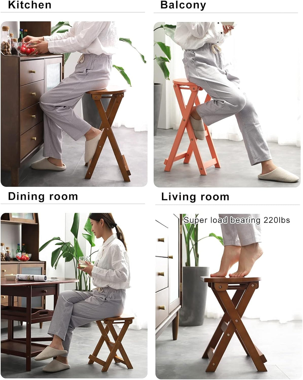 SAZDFY Folding Wood Barstools,Kitchen Counter Height Stool Portable Bar Stool...