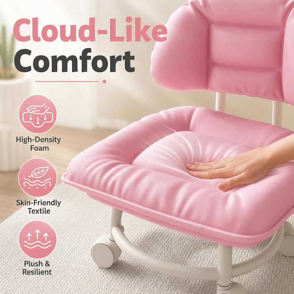 Rolling Low Stool with Backrest, Cloud Comfort Swivel Stool，Gray | Rolling Ba...