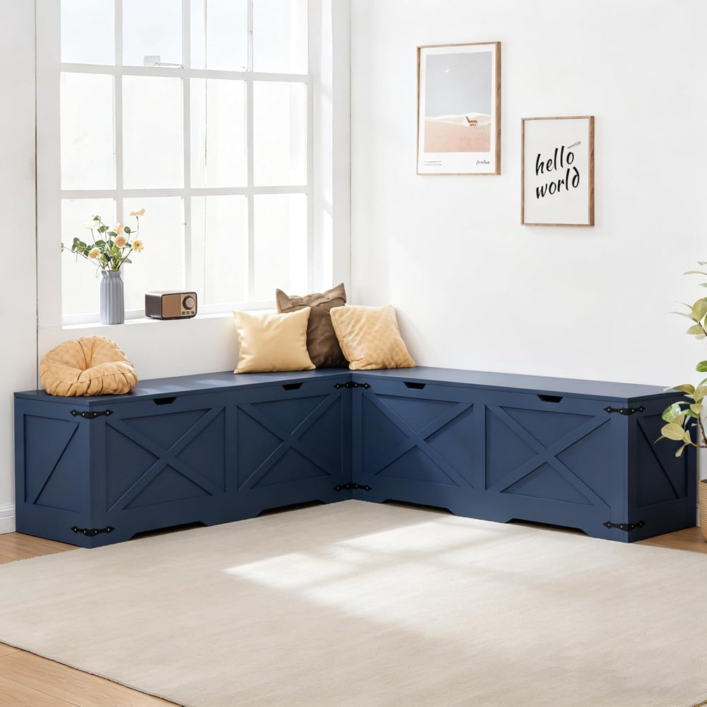 L Shape Storage Bench, Backless Farmhouse Kitchen Breakfast Nook Bench, Corne...