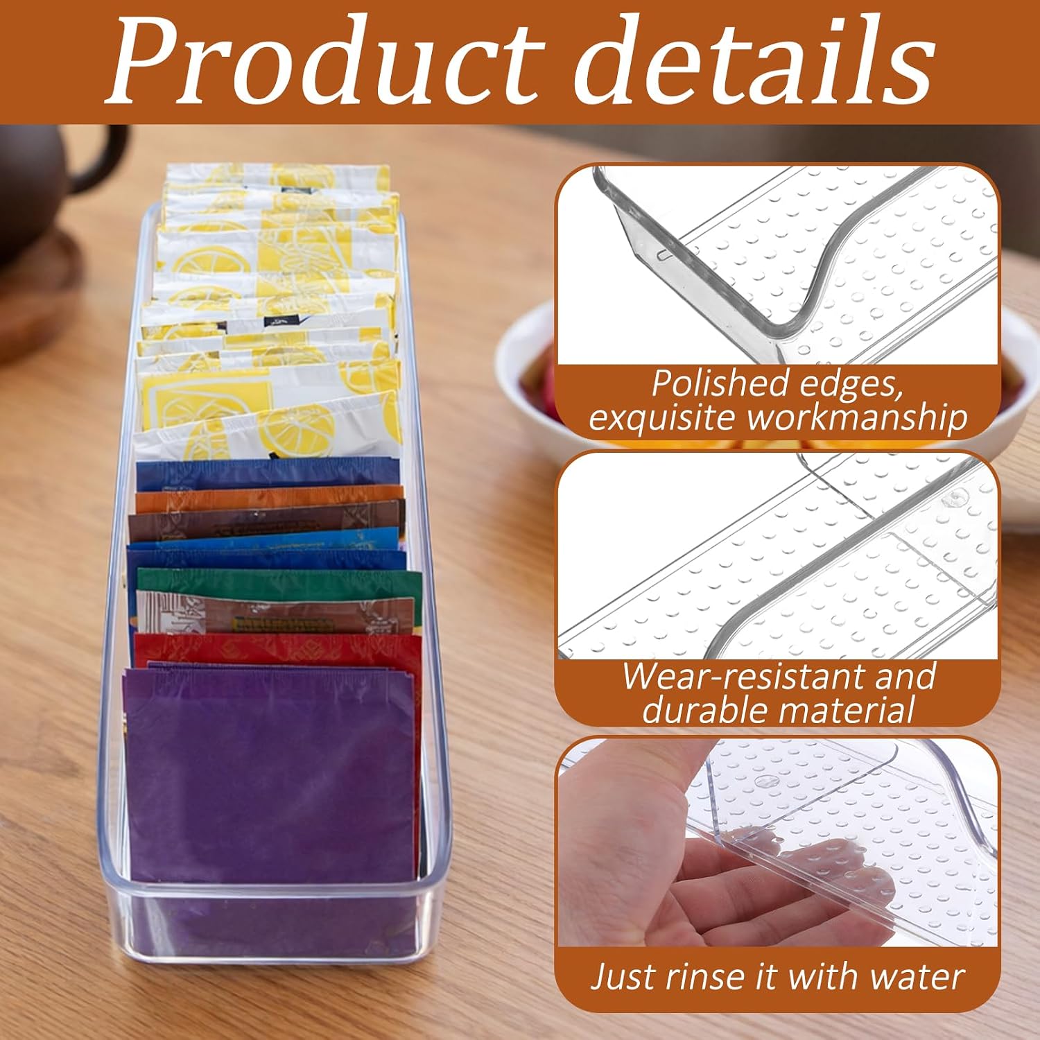 Small Clear Acrylic Tea Bag Storage Organizer, Acrylic Drink Packet Organizer, Clear Small Tea Packet Storage Box for Drawer, Pantry, Kitchen, Countertop, Tea Bar, 1 Pack