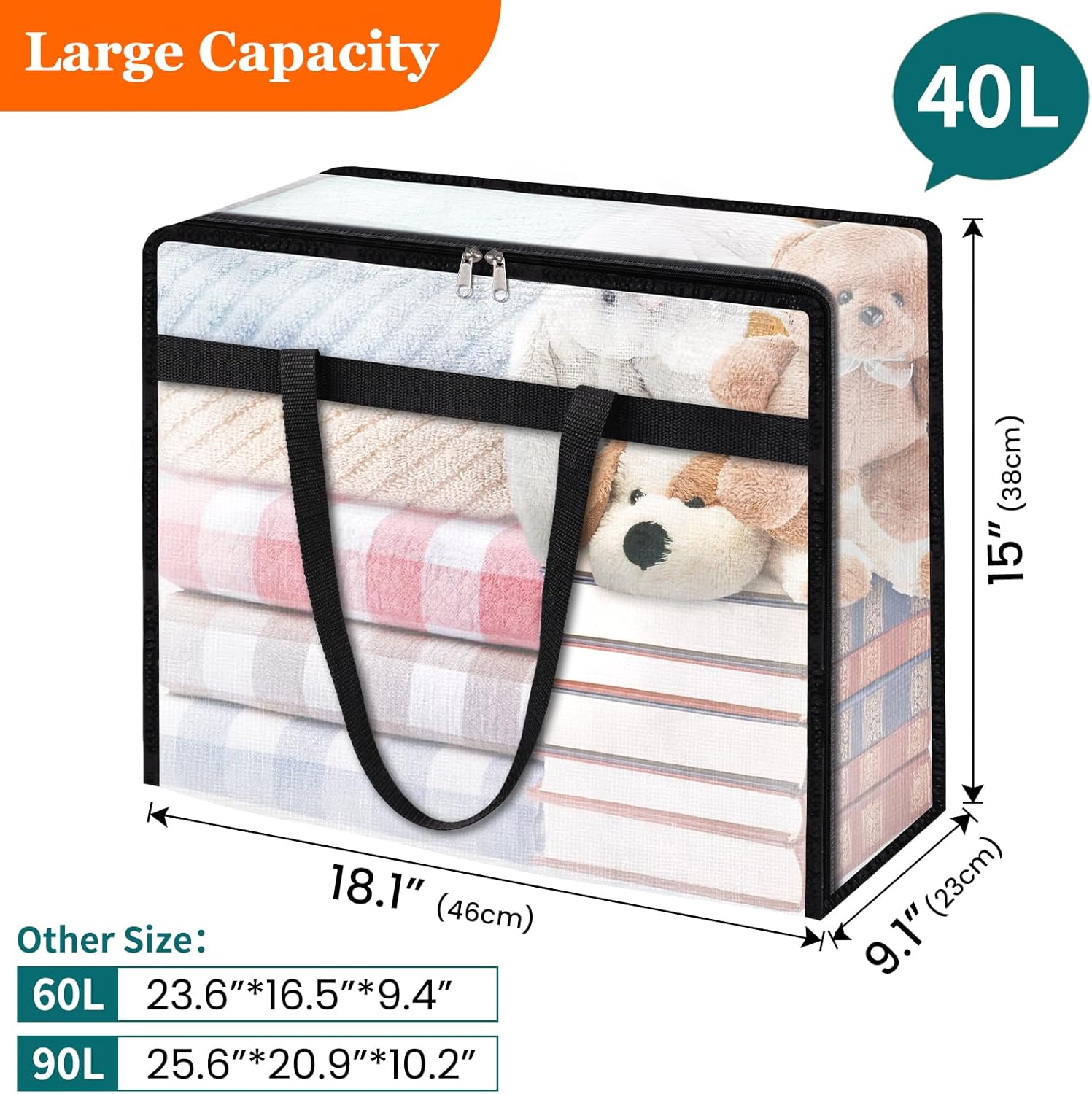 6 Pack Clear Storage Bags for Comforter, Clothes & Bedding, Plastic Blanket Storage with Zipper and Handle, Moving Bags, Closet Organizer and Under-Bed Storage (40L)