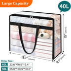 4 Pack Clear Storage Bags for Comforter, Clothes & Bedding, Plastic Blanket Storage with Zipper and Handle, Moving Bags, Closet Organizer and Under-Bed Storage (40L)
