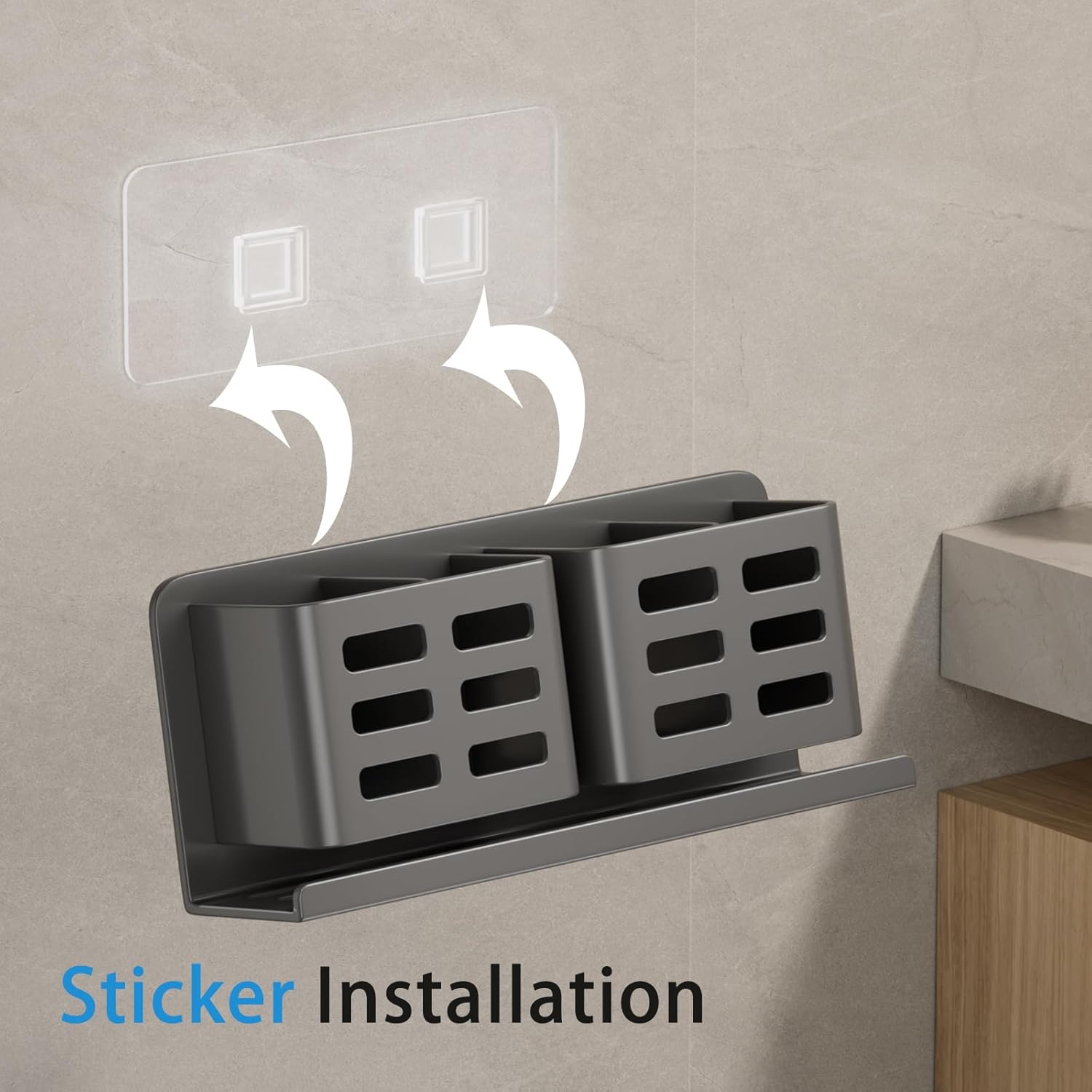Aluminum Toothbrush Holder Self-Adhesive Hanging Bracket Shower Toothbrush Razor Holder Suitable for Toothbrush, Toothpaste, Razor and Comb etc Bathroom Storage
