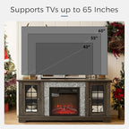 TV Stand with Electric Fireplace & Storage Cabinet, Entertainment Center with 2 Glass Door, Faux Stone Media Console Table for Living Room (Grey,58" with Fireplace)