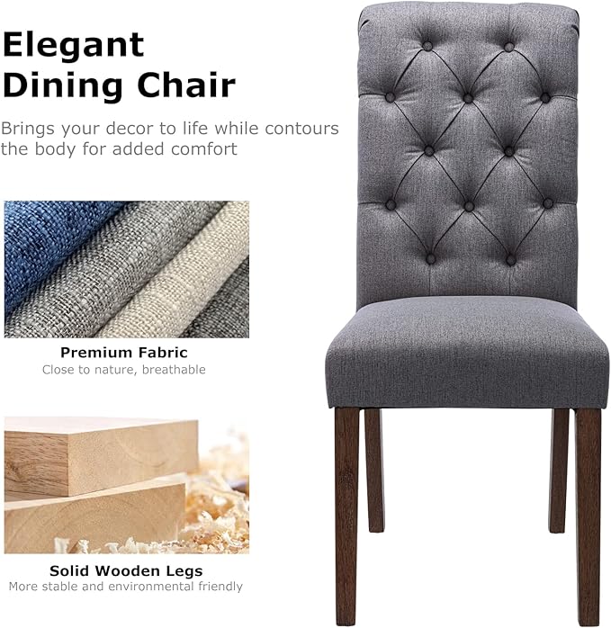 COLAMY Button Tufted Dining Chairs Set of 4, Parsons Upholstered Fabric Dinin...