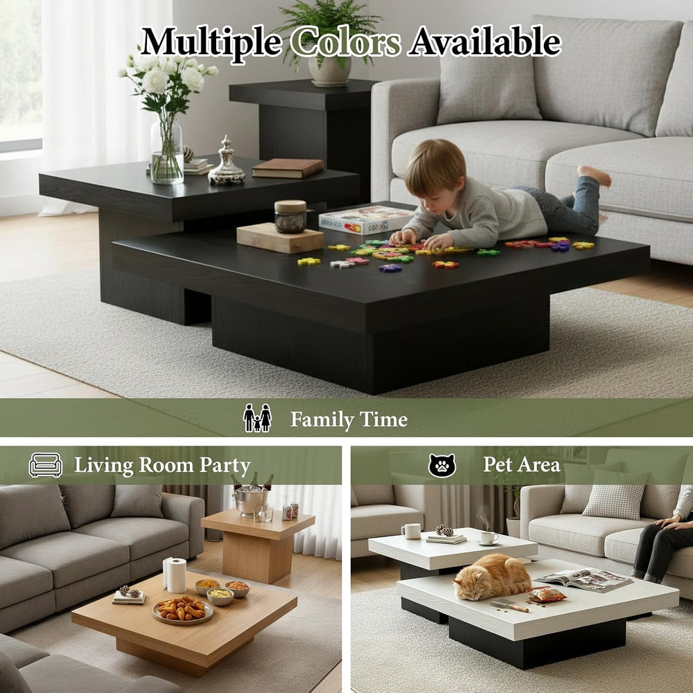 Nesting Coffee Table Set of 2 Modern Minimalist Square Coffee Table and Side ...