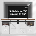JUMMICO TV Stand with 4 Drawers for 65 Inch TV, Farmhouse Entertainment Center with Storage and Sliding Barn Doors, Rustic Media TV Console Cabinet with Shelves for Living Room Bedroom (Bright White)